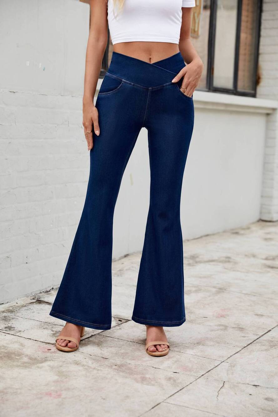 NEW LOVESOFT crossed flare jeans in dusk blue